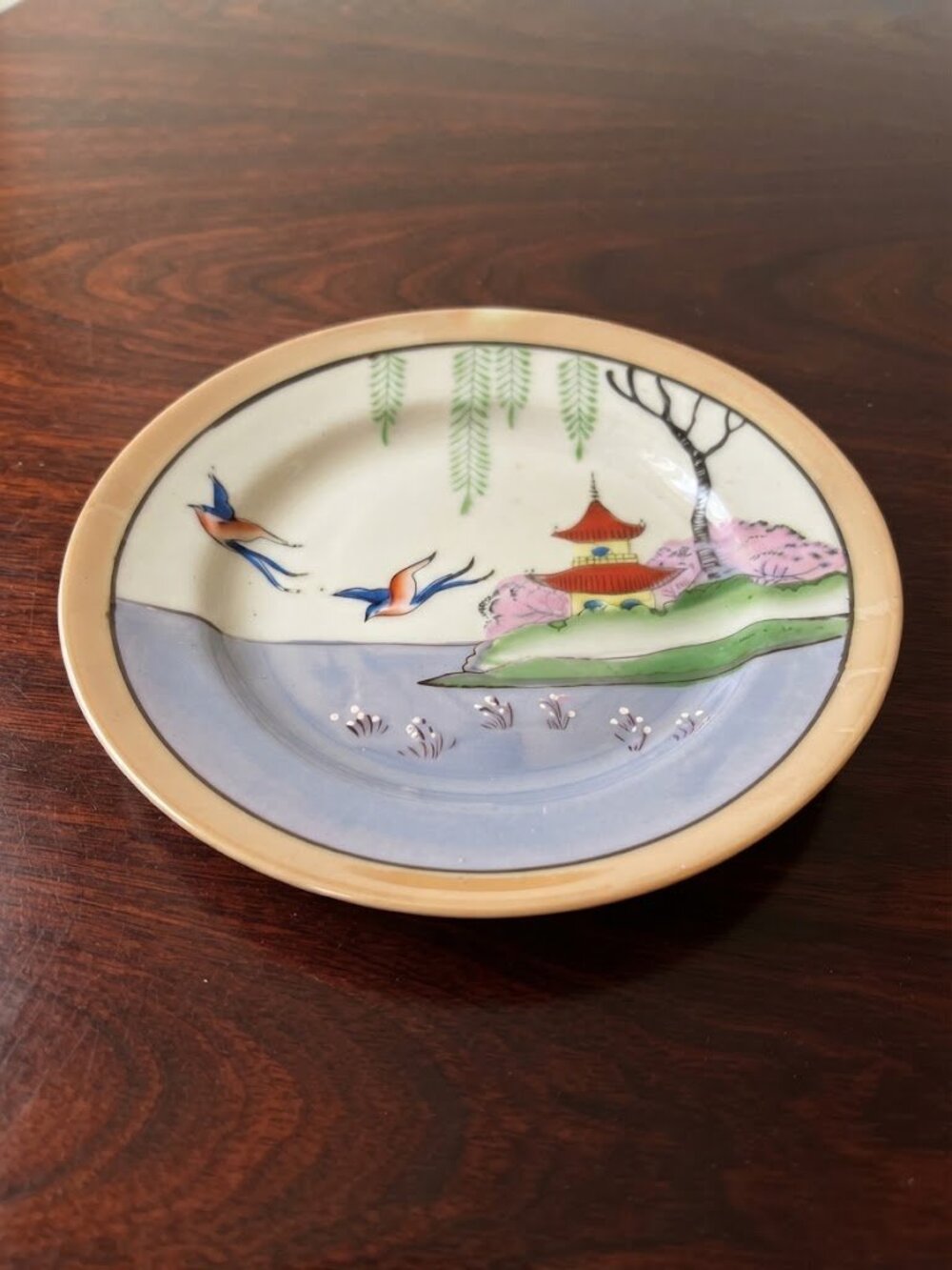 4 Vintage Japanese Hand Painted Gold Trim Lusterware Plates - Picture 7 of 16